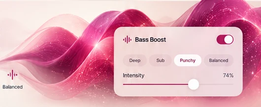 Pink audio waves with a RippleFX bass boost control